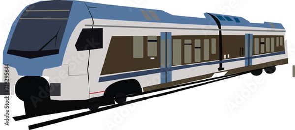 Fototapeta Modern electric high-speed train. Railroad travel and railway tourism. Subway or metro streamlined fast train transport. Vector illustration isolated on white background