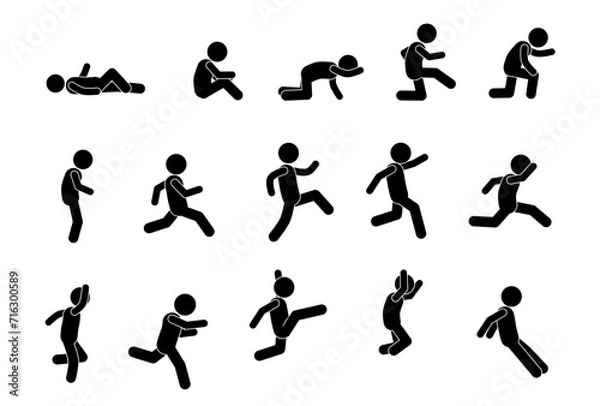 Fototapeta stick figure set, pictogram, stickman. jump, run