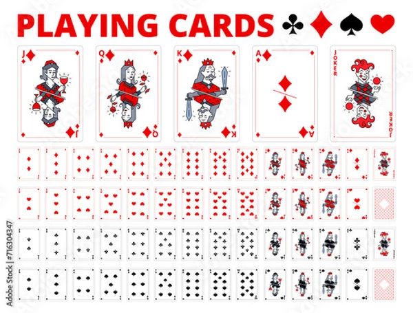 Fototapeta Playing cards mockup. Set of template. Poker kit. For game. Vector illustration.