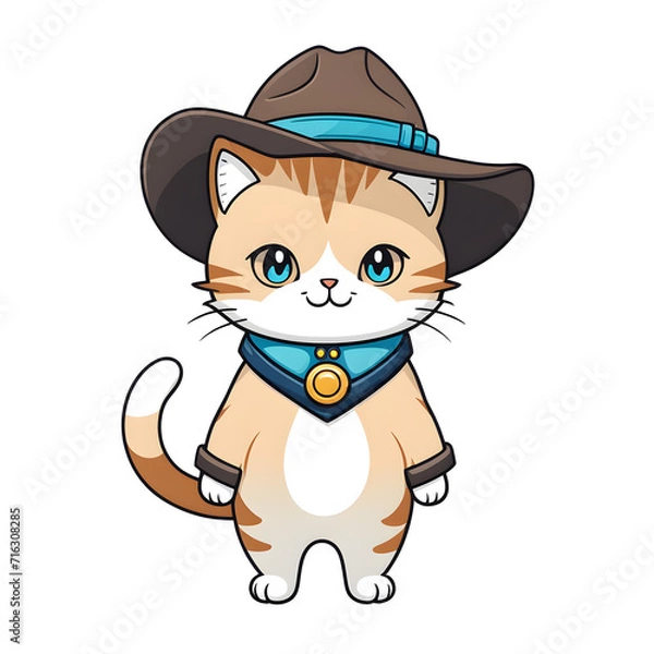 Obraz Cowboy Cat Illustration with Transparent Background