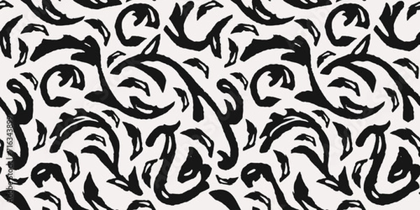 Obraz Hand drawn scroll minimal abstract line organic shapes seamless pattern. Baroque contemporary concept