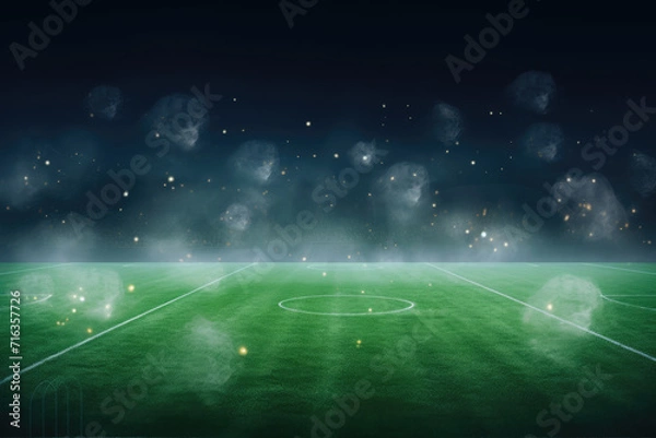 Fototapeta soccer game field with spotlight  fog