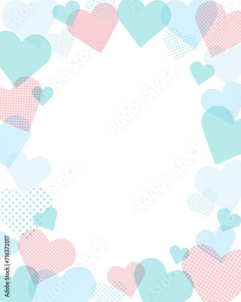 Fototapeta バレンタインデー・ホワイトデーに使えるドットのピンクと水色のハートのベクターフレーム画像