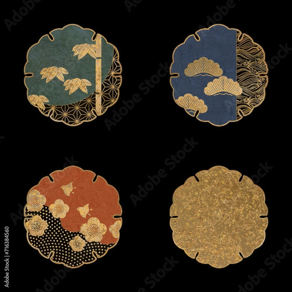 Fototapeta 縁起物　松竹梅　図案　雪輪型　