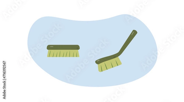 Fototapeta Set of cleaning brushes. A brush with a handle and a brush without a handle.
Hand-held household supplies for cleaning and housework. Flat vector illustration eps 10 isolated on white background.