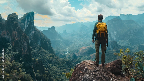 Fototapeta An inspiring depiction of a traveler exploring an obscure yet mesmerizing destination, showcasing the essence of adventure and discovery, with a keen emphasis on cultural immersion and exploration.