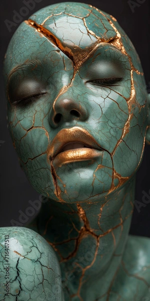 Obraz Green porcelain bust of a woman's face.