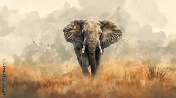 Fototapeta the elephant is located in the middle of the picture , watercolor style