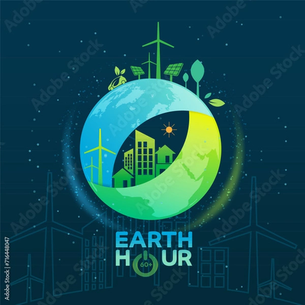 Fototapeta concept logo design event  earth hour ,Ecology.Green cities help the world with eco-friendly
