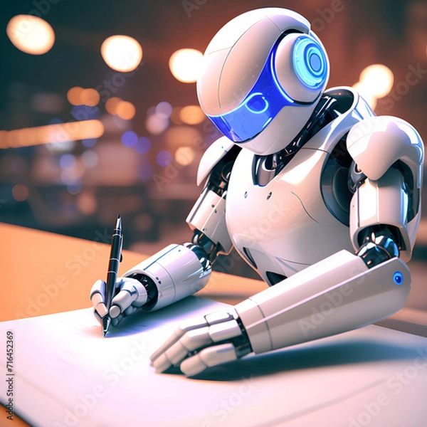 Fototapeta chatgpt bot writing answers with pen on paper