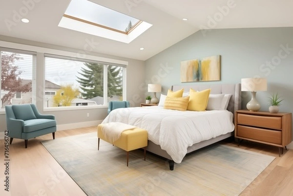 Obraz master suite with corner windows and modern decor