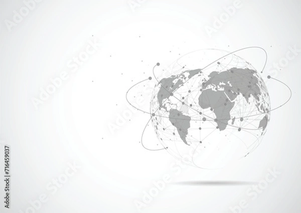 Fototapeta Global network connection. World map point and line composition concept of global business. Vector Illustration