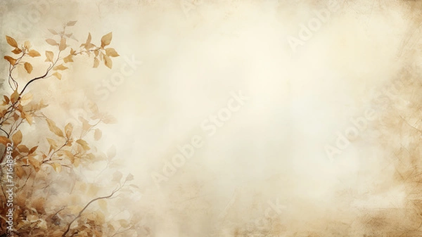 Fototapeta backdrop is a beige delicate background with a frame of floral ornament, warm parchment color and autumn tree branches