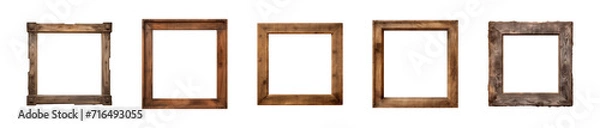 Fototapeta Collection of old wooden square frame isolated on a transparent background