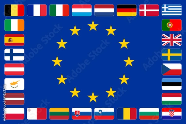Fototapeta European Union flag with the 28 member state flags