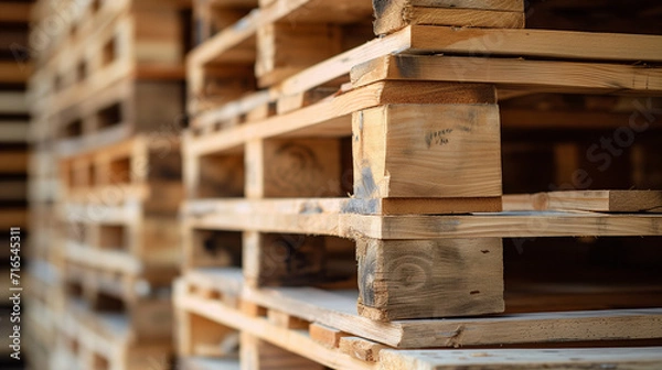 Fototapeta construction of a home, wooden bridge in the park, Stack of wooden pallet. Industrial wood pallet at factory warehouse, Ai generated image