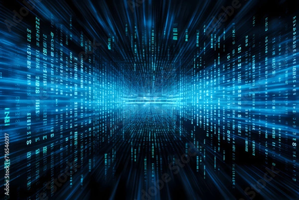 Obraz Blue digital binary data on computer screen background