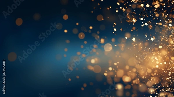 Obraz abstract background with Dark blue and gold particle. Christmas Golden light shine particles bokeh on navy blue background. Gold foil texture. Holiday concept.