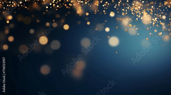 Obraz abstract background with Dark blue and gold particle. Christmas Golden light shine particles bokeh on navy blue background. Gold foil texture. Holiday concept.