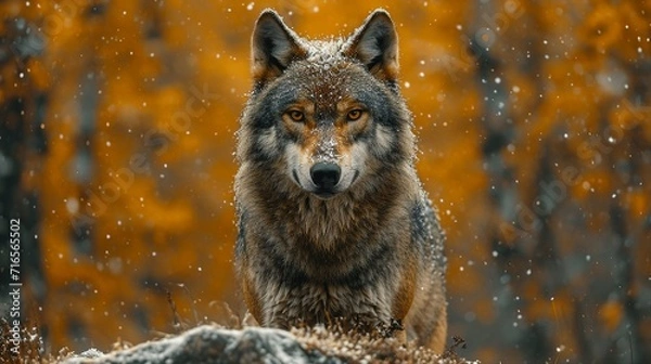 Fototapeta Majestic Wolf in Snowy Wilderness Gaze by Generative A.I.