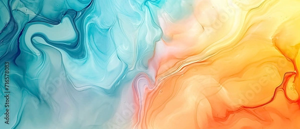 Fototapeta Abstract background with color tone cold and hot (yellow and blue)liquid spiral line, feel is water liquid color texture, background wallpaper ultra wide 21:9