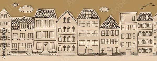 Obraz Horizontal seamless doodle houses pattern