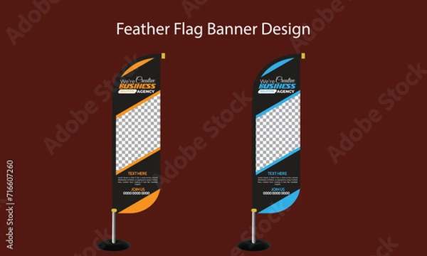Fototapeta Standing wave business feather flag vector template design