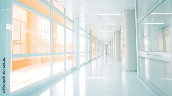 Fototapeta architecture interior - medical hospital corridor with hospital floor plan and door, in the style of romantic soft focus 