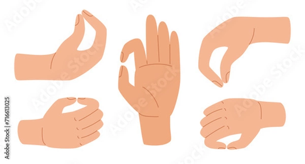 Obraz Pinch human hand. Pinched Fingers hand gesture. Palm and fingers laid in gestures of holding or giving something. Vector illustration in hand drawn style 