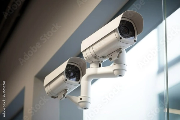 Fototapeta High-tech surveillance camera installed in the office, video surveillance system