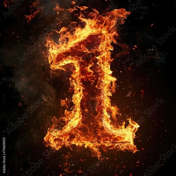 Obraz Number 1 with fire growing out