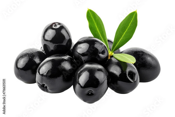 Fototapeta black olives with leaves isolate transparent background
