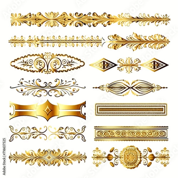 Fototapeta set of vintage gold pattern border
