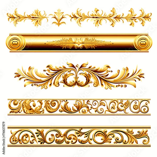 Obraz set of vintage gold pattern border