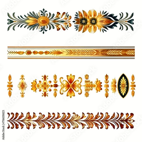 Obraz set of vintage gold pattern border