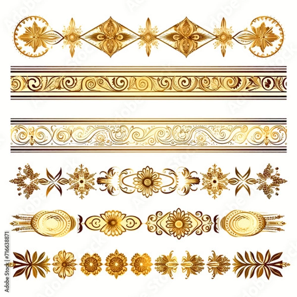 Obraz set of vintage gold pattern border