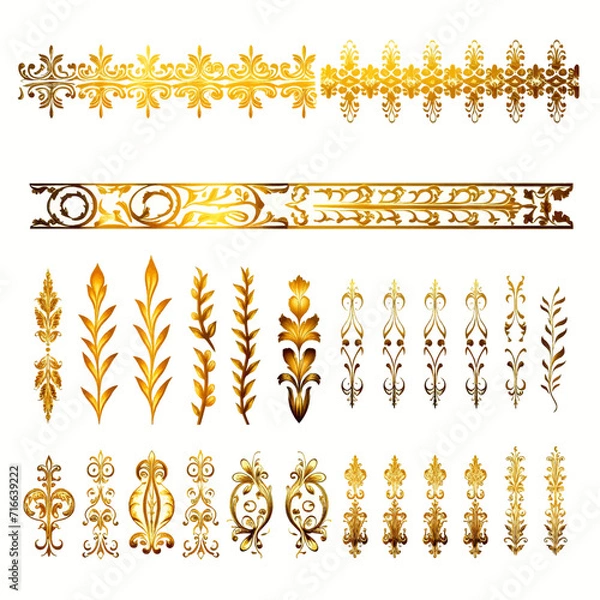 Obraz set of vintage gold pattern border
