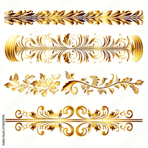 Fototapeta set of vintage gold pattern border