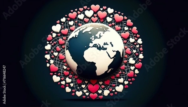 Fototapeta Global Embrace: Hearts Uniting the World on Valentine's Day