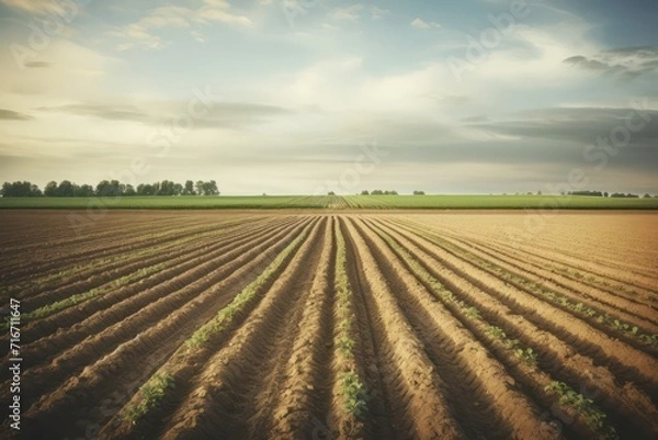 Fototapeta plowed field in the morning