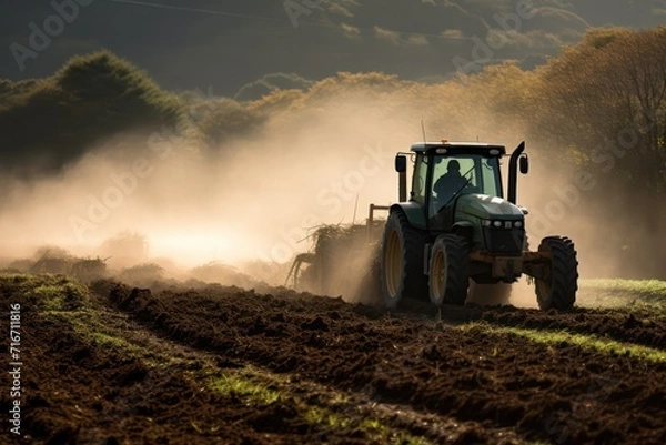 Fototapeta tractor watering in the field