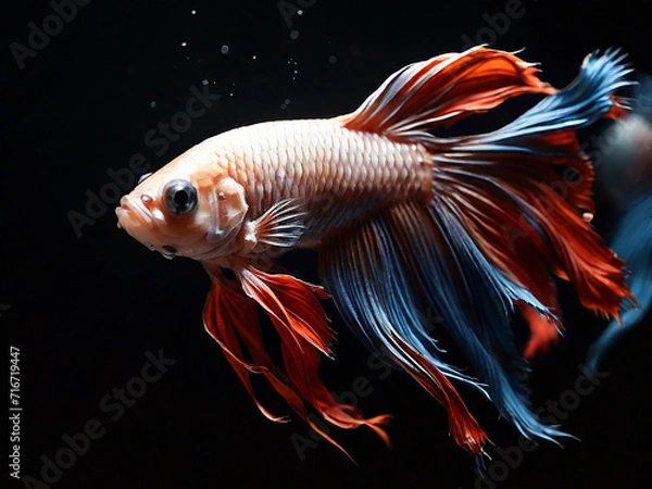 Obraz Fighting fish, fighting fish with beautiful tail isolated on black background,