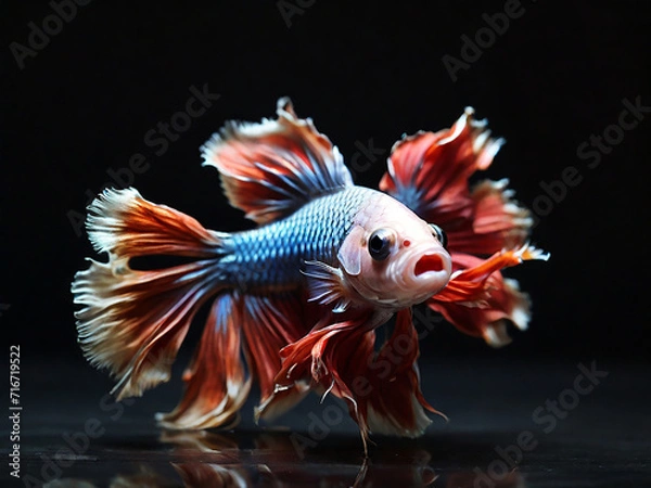 Obraz Fighting fish, fighting fish with beautiful tail isolated on black background,