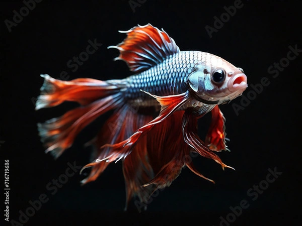 Obraz Fighting fish, fighting fish with beautiful tail isolated on black background,