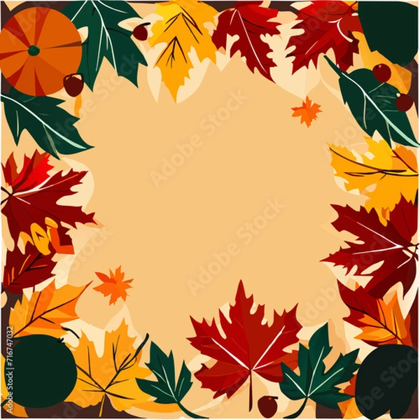 Fototapeta Autumn background with maple leaves and acorns. Vector illustration. Generative AI