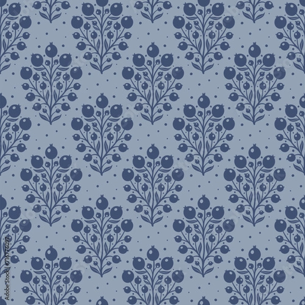 Obraz Hand drawn decorative doodle berries seamless pattern, silhouette scandinavian simple flower texture