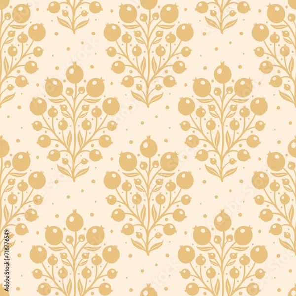 Obraz Hand drawn decorative doodle berries seamless pattern, silhouette scandinavian simple flower texture