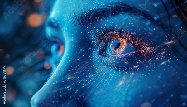 Obraz Virtual Visionary, Showcase an abstract digital face with visionary elements, portraying a futuristic and imaginative perspective on the evolving nature of digital identity. AI