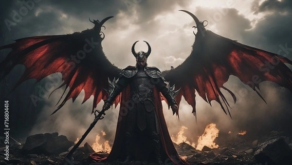 Fototapeta A fallen demon devil angel, who was banished from heaven for his rebellion against God.  