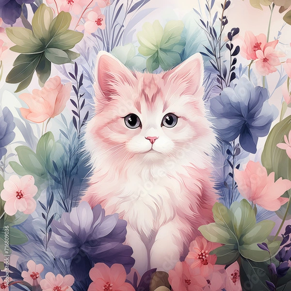 Obraz cat and flowers